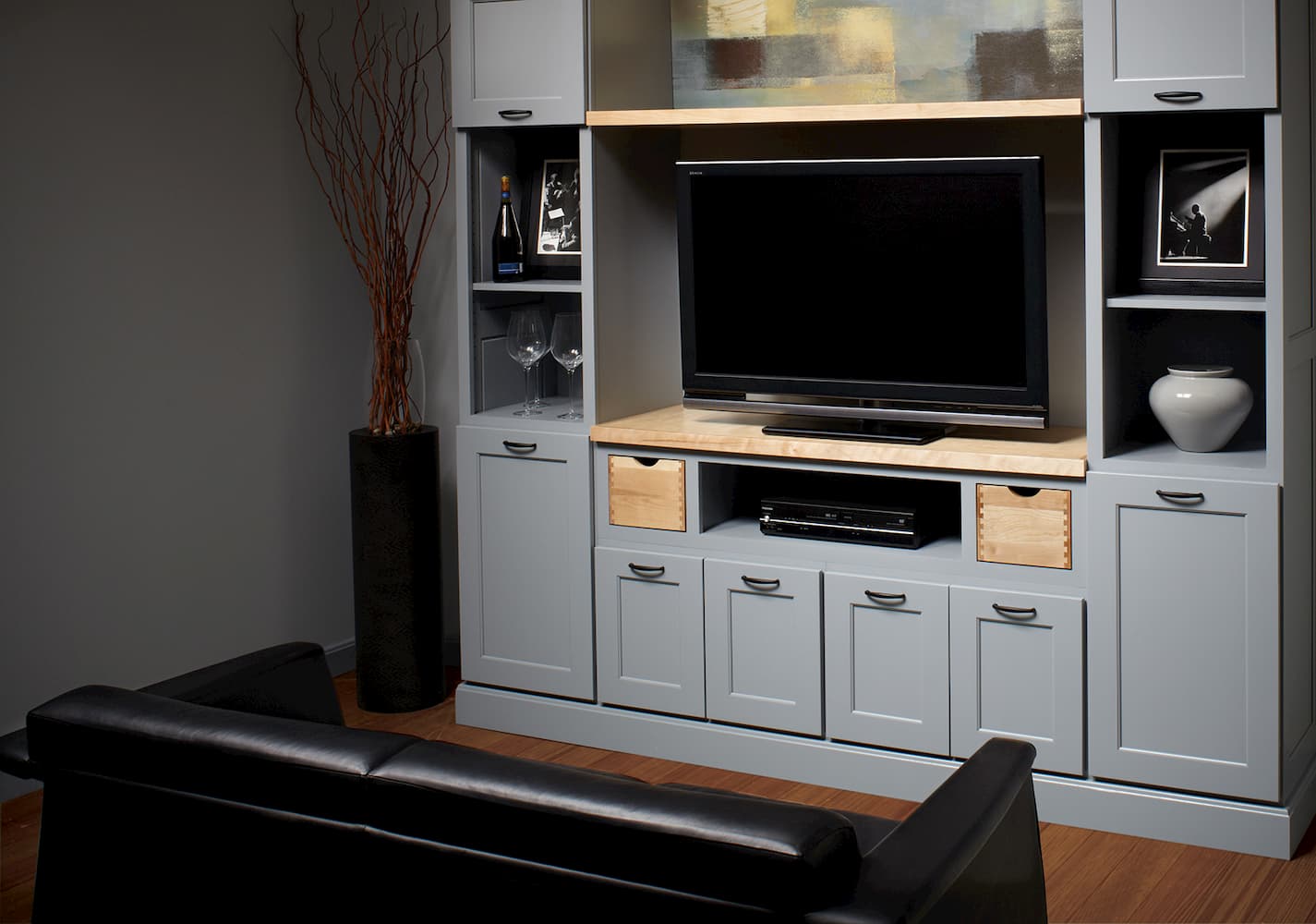 oxford birch loft entertainment center in living room