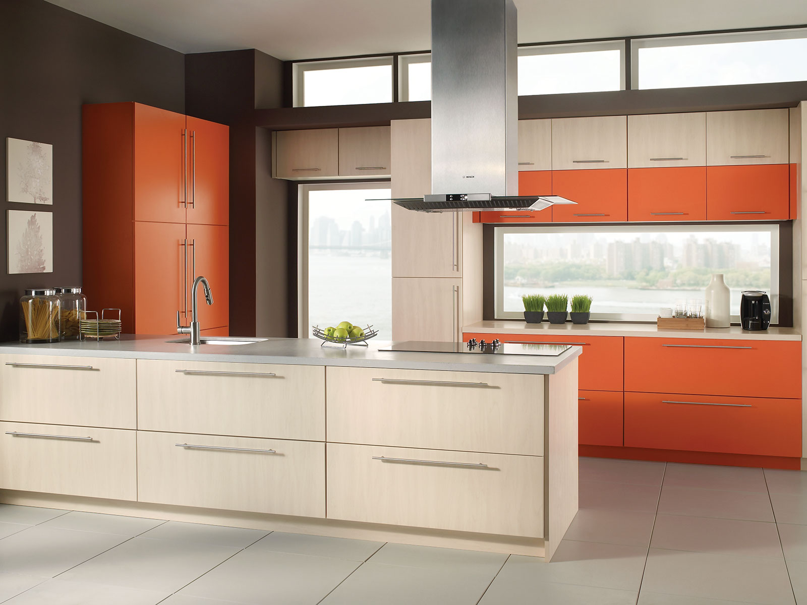 Bertch Lakeside Solitaire Orange Maple Kitchen Cabinets