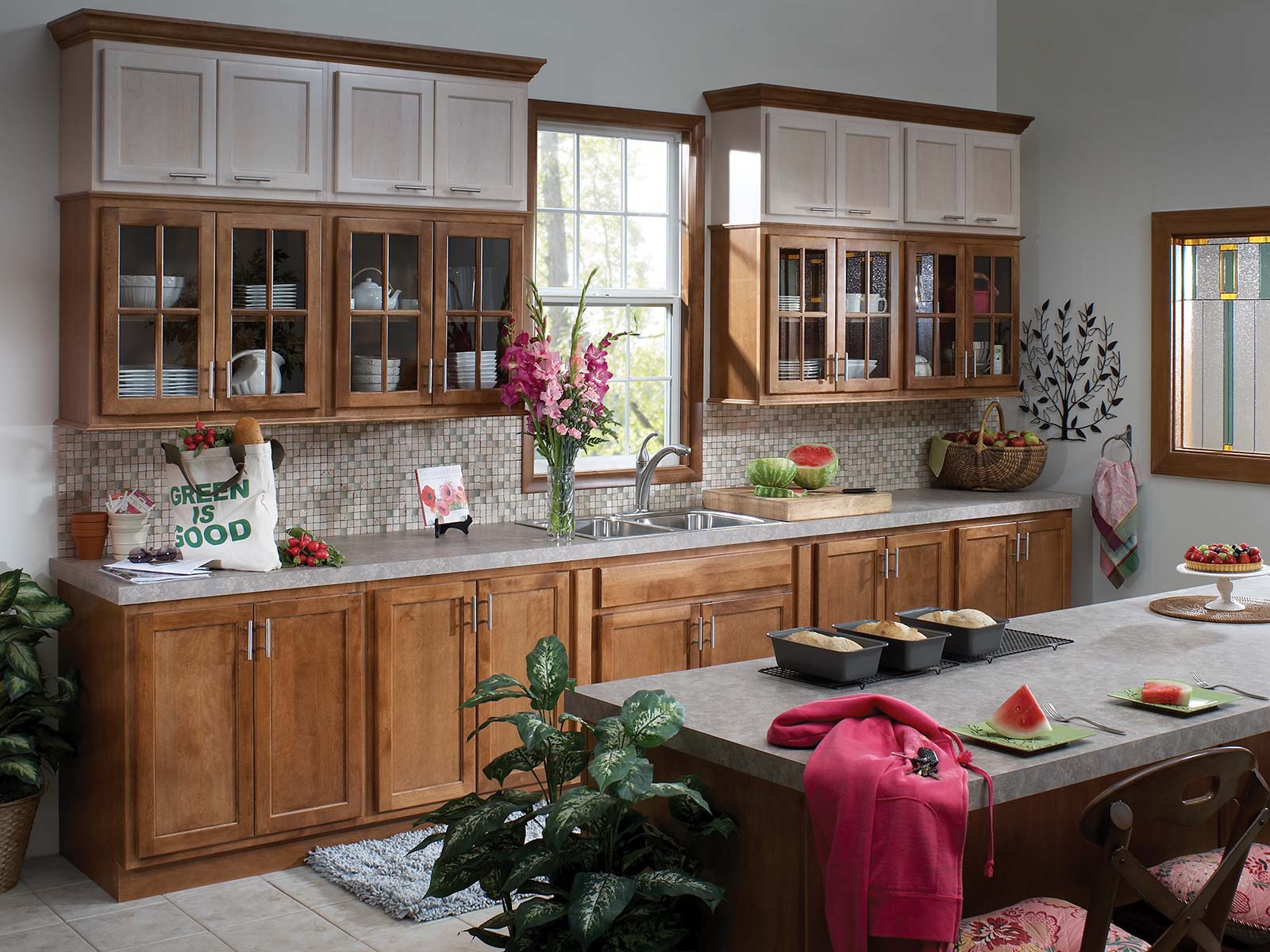 Mullion glass kitchen cabinets