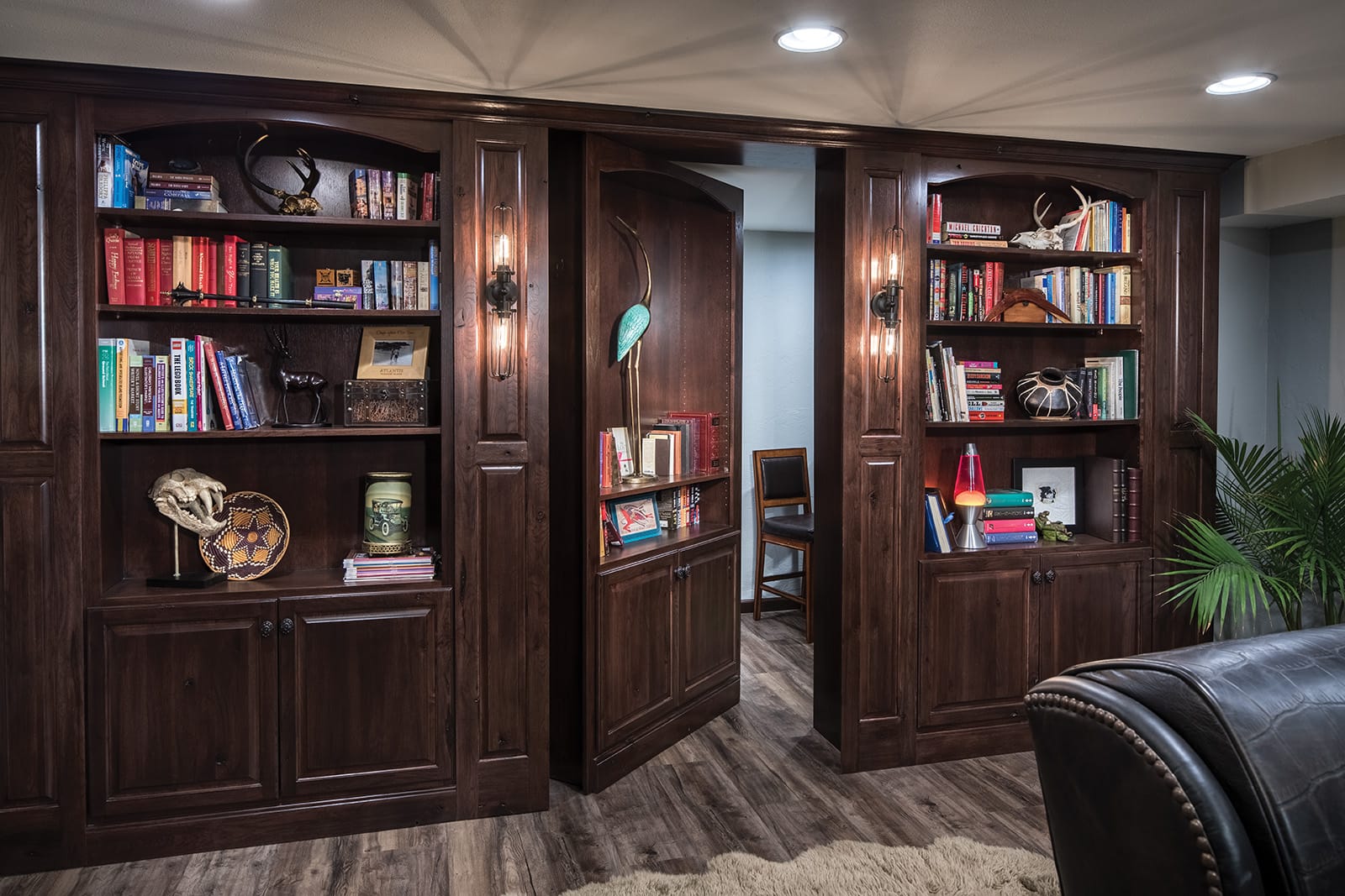 Custom built bookshelf with hidden door